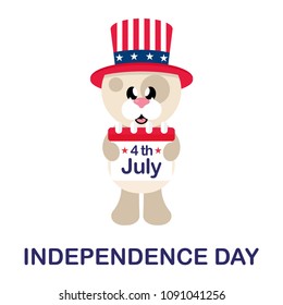 4 july cartoon cute dog in hat with calendar and text