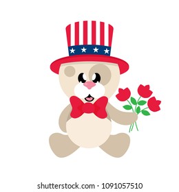 4 july cartoon cute dog in hat sitting with flowers