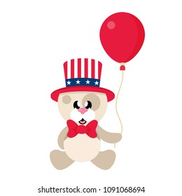 4 july cartoon cute dog in hat sitting with balloon