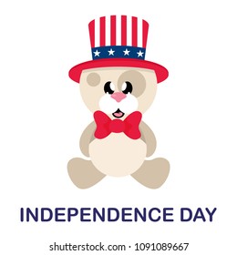 4 july cartoon cute dog in hat sitting with text