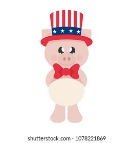 4 july cartoon cute pig in hat