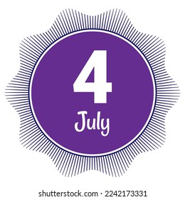 4 July, Date template. Useful design for calendar or event promotion. Vector illustration EPS 10 File. Isolated on white background. 