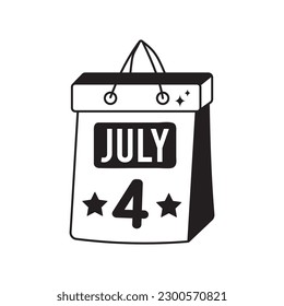 4 July doodle vector outline icon. EPS 10 file