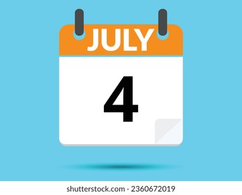 4 July. Flat icon calendar isolated on blue background. Vector illustration.