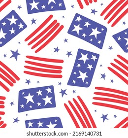 4 July Hand Drawn American Flag USA Seamless Pattern Design Background