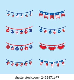 4 july Hanging Decoration set vector illustration