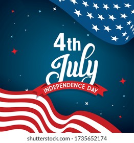 4 of july happy independence day with flag decoration vector illustration design
