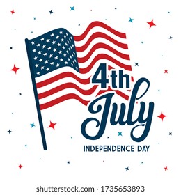 4 of july happy independence day with flag decoration vector illustration design