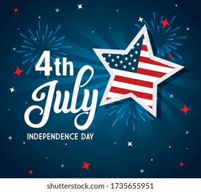 4 de julio feliz Día de la Independencia con estrellas y bandera usa diseño de ilustración vectorial