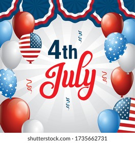 4 of july happy independence day with balloons helium vector illustration design