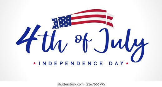 4 of July, Independence Day calligraphy lettering poster. Happy Fourth of July holiday banner. American greeting card for national holiday. Patriotic vector illustration