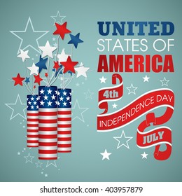 4 July Independence Day festive background with petards, vector illustration