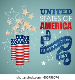 4 July Independence Day festive background with petards, vector illustration