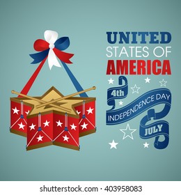 4 July Independence Day festive background with drum, vector illustration