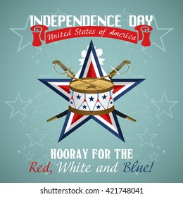 4 July Independence Day festive background with drum, vector illustration
