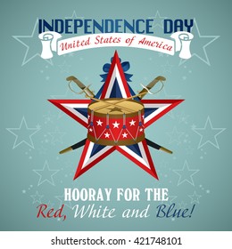 4 July Independence Day festive background with drum, vector illustration