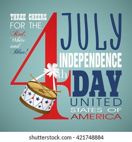 4 July Independence Day festive background with sword, drum, vector illustration
