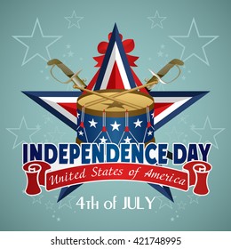 4 July Independence Day festive background with drum, vector illustration