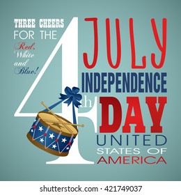 4 July Independence Day festive background with sword, drum, vector illustration