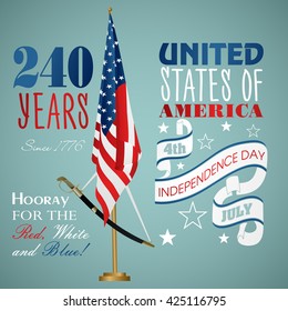 4 July Independence Day festive background with American flags