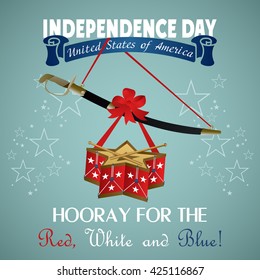 4 July Independence Day festive background with sword, drum, vector illustration