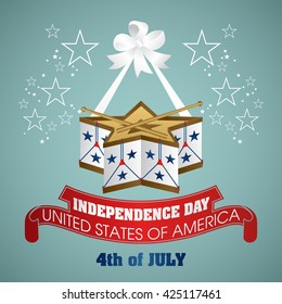 4 July Independence Day festive background with drum, vector illustration