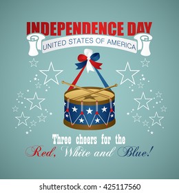 4 July Independence Day festive background with drum, vector illustration