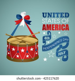 4 July Independence Day festive background with drum, vector illustration