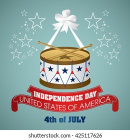 4 July Independence Day festive background with drum, vector illustration