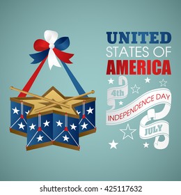 4 July Independence Day festive background with drum, vector illustration