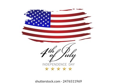 4 July Independence day Greeting card with usa flag of united states of america close up. Vector