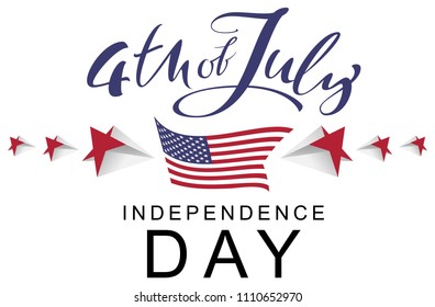 4 the July Independence Day. Handwritten calligraphy text usa greeting card. Isolated on white vector illustration