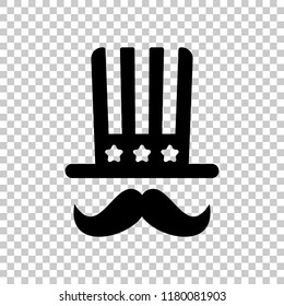 4 july, independence day. hat and mustache icon. On transparent background.