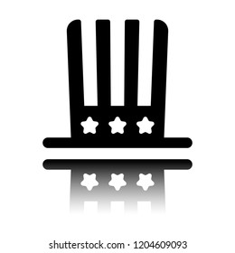 4 july, independence day. hat icon. Black icon with mirror reflection on white background
