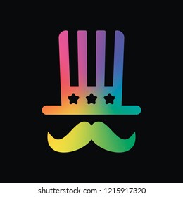 4 july, independence day. hat and mustache icon. Rainbow color and dark background