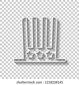 4 july, independence day. hat icon. White outline sign with shadow on transparent background