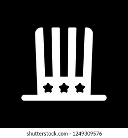 4 july, independence day. hat icon. White icon on black background. Inversion