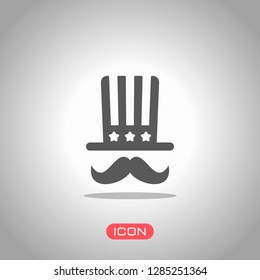 4 july, independence day. hat and mustache icon. Icon under spotlight. Gray background