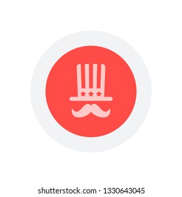 4 july, independence day. hat and mustache icon. Icon in colored circle with gray bold border. Web button, modern flat design