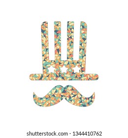 4 july, independence day. hat and mustache icon. Colored mosaic with polygons