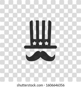 4 july, independence day. hat and mustache icon. Black symbol on transparency grid