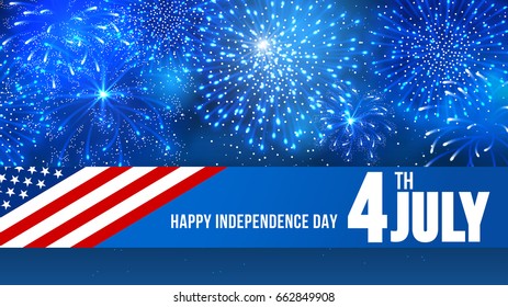 4 July Independence day of United States of America  - festive vector cards with fireworks.