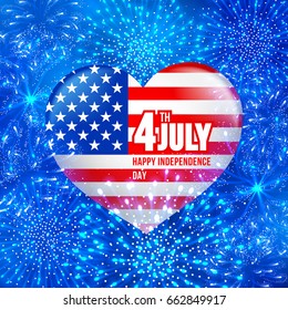 4 July Independence day of United States of America  - festive vector cards with fireworks.