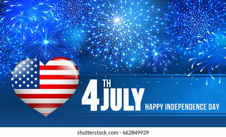 4 July Independence day of United States of America  - festive vector cards with fireworks.