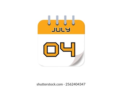 4 July month single day vector, illustration, calendar with yellow, black and white color background calendar July 4