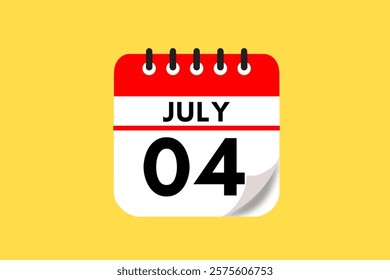 4 July month single day vector, illustration, calendar with red, black, white and yellow color background calendar July 4