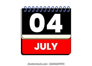 4 july month single day vector, illustration, calendar with red, black, yellow and white color background calendar icon of july 4