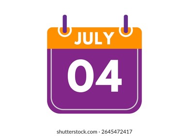 4 july month single day vector, illustration, calendar with orange, purple, ash and white color background calendar icon of july 4