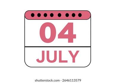 4 july month single day vector, illustration, calendar with peach, black and white color background calendar icon of july 4