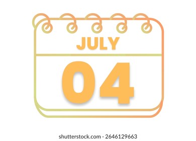 4 july month single day vector, illustration, calendar with orange, yellow, brown and white color background calendar icon of july 4